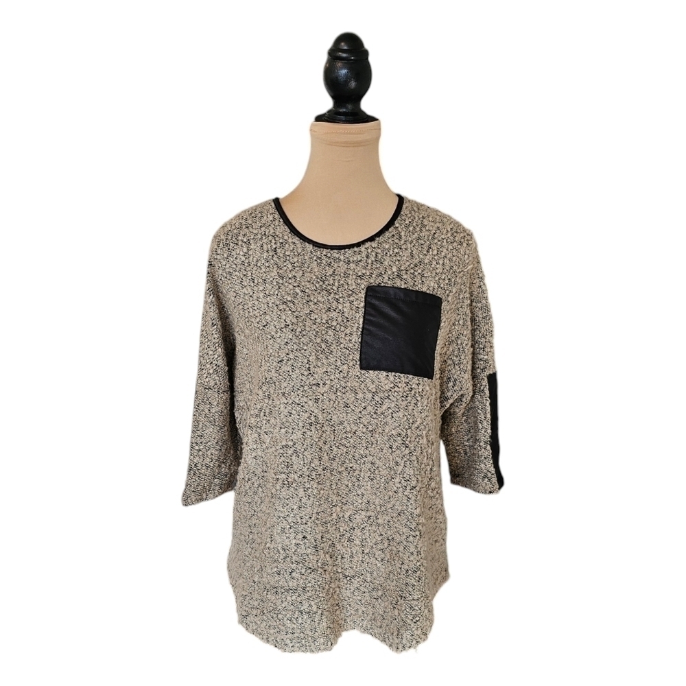 DKR & Company Fluffy Faux Leather Top Sz S